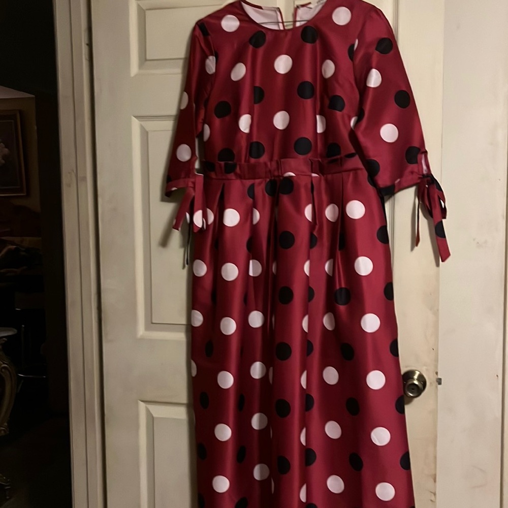 Burgundy dress with poka dots